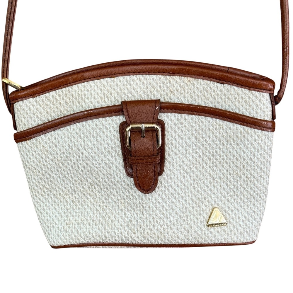 Liz Claiborne Vintage Mini Crossbody Bag Cream Brown Faux Leather Buckle
